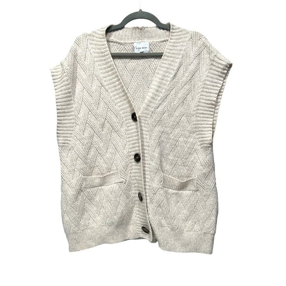 Pink Rose Women's L Cardigan Vest Beige Cable Knit Sleeveless Preppy Y2K Boho - Picture 1 of 11